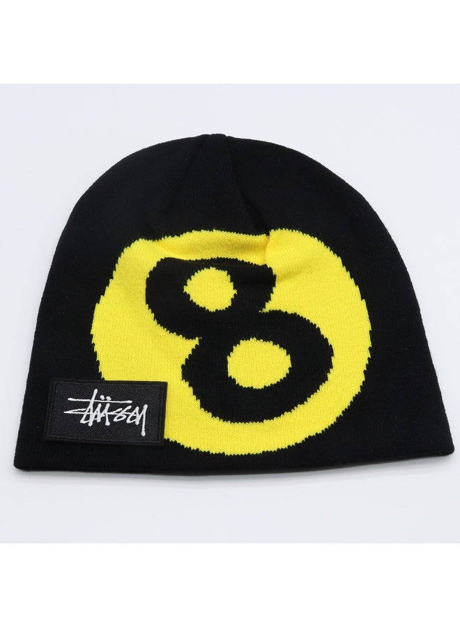 Stüssy 8-Ball Black & Yellow Knit Beanie - Iconic Streetwear Skull Cap